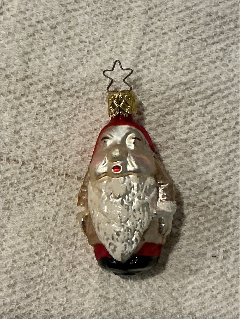 Vintage German Blown Glass Santa Christmas Ornament with Original Cap